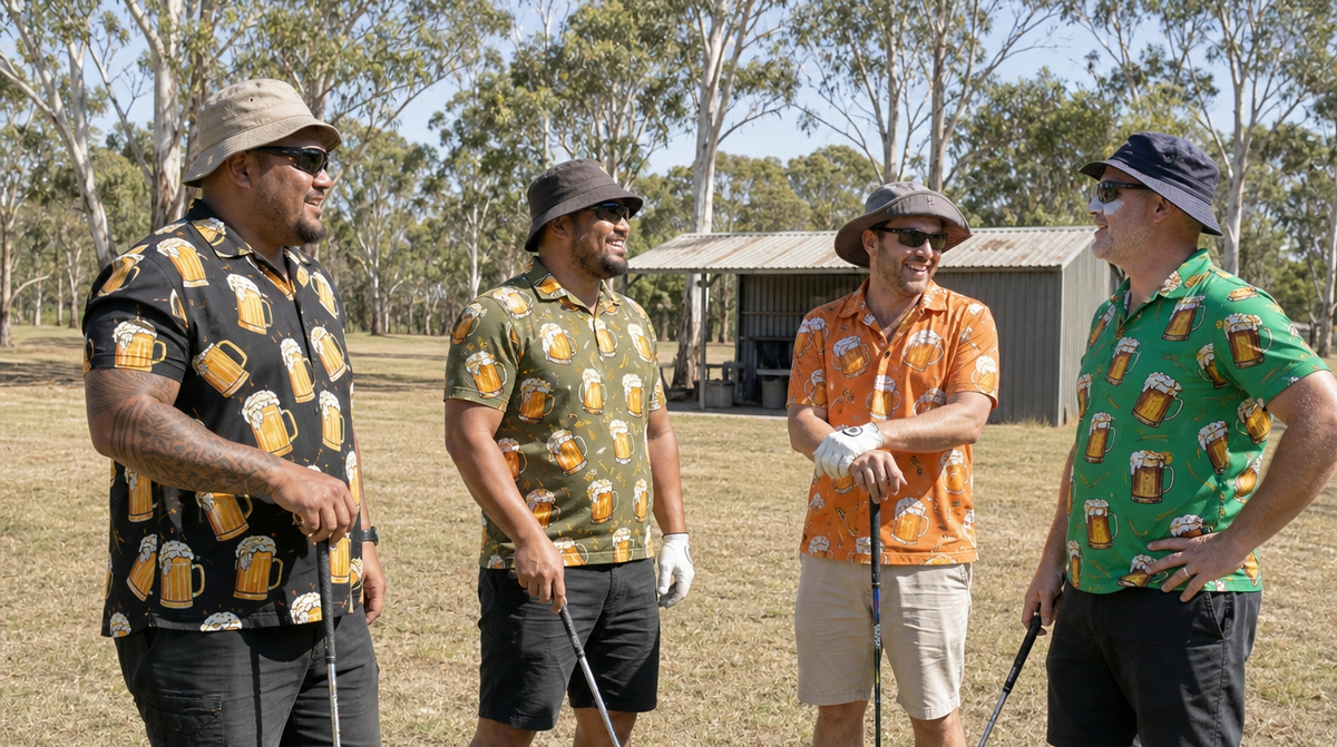 AU hero - four mates on the tee, Islander and Anglo mix